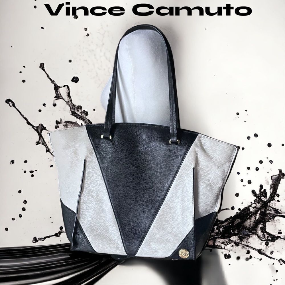 Vince Camuto Bags l Black / White Genuine Leather l Double-Handle l Zip closure
